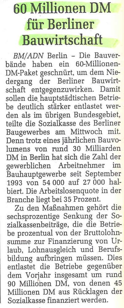 60 Millionen für Berliner Bauwirtschaft